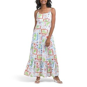 NWT Cynthia Rowley Linen Blend Colorful Printed Maxi Dress